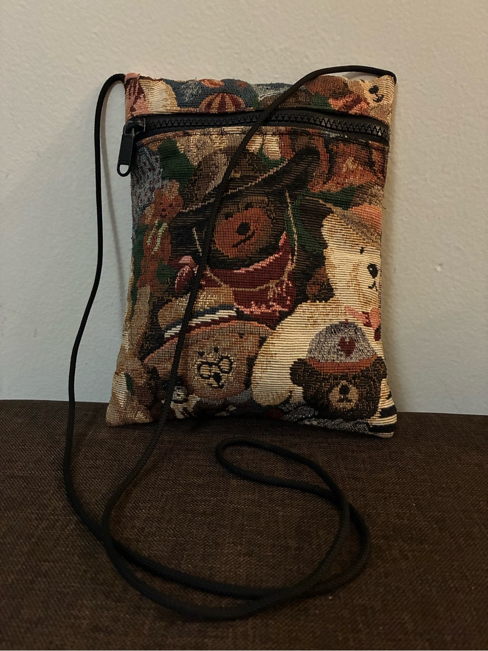 Joy Quebec Canada Teddy Bear Tapestry Crossbody Purse Bag